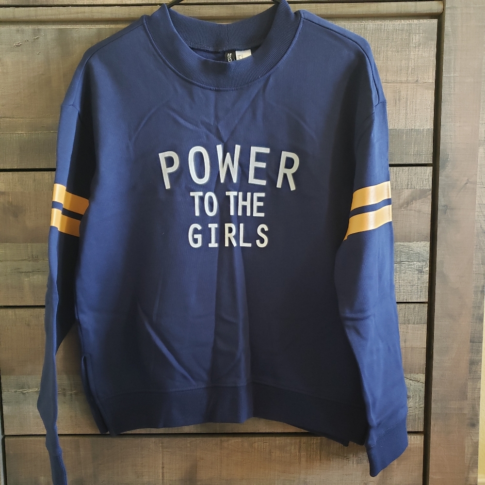 Divided Blue Crew Neck Sweater with Yellow Stripes